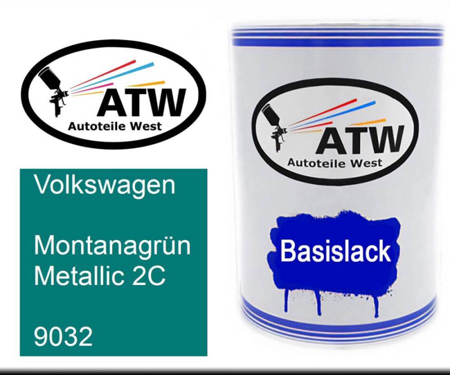 Volkswagen, Montanagrün Metallic 2C, 9032: 500ml Lackdose, von ATW Autoteile West.